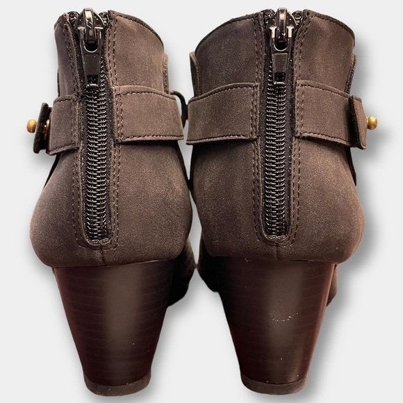 Roebuck & Co Wedge Sandal Peep Toe Bootie  Dark Charcoal Size 8.5 - Picture 5 of 11